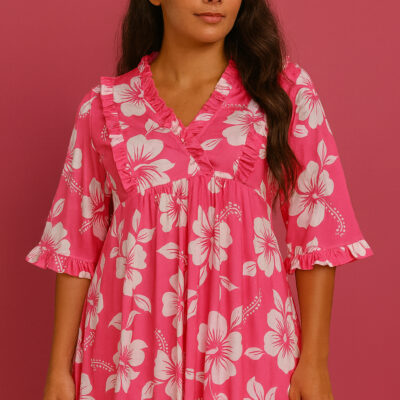 Robe MARU courte / Motif Hibiscus