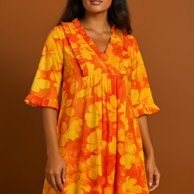Robe MARU courte / motif Manaflora