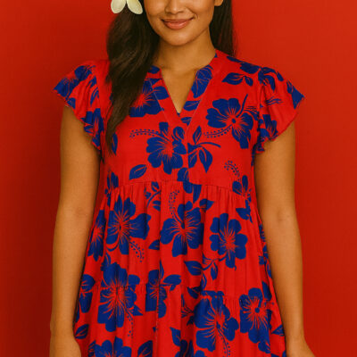 Robe HINA courte / motif Hibiscus