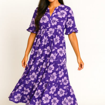 Robe MITI longue / Motif hibiscus